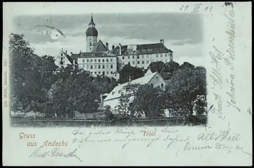 Ansichtskarte Andechs Kloster - Mondscheinlitho 1899