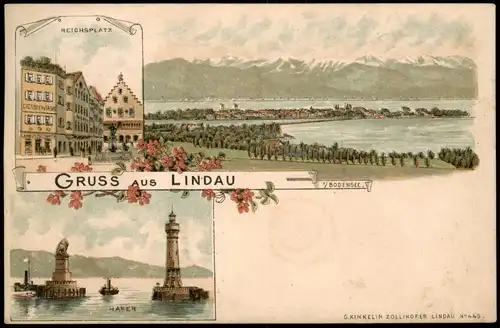 Ansichtskarte Lindau (Bodensee) Litho AK: Reichsplatz, Hafen 1899
