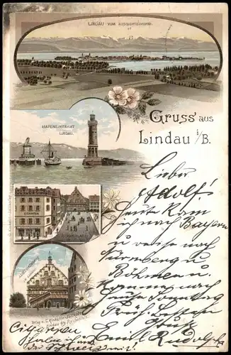 Litho AK Lindau (Bodensee) Stadt, Hafen, Cigarren - Reichsplatz 1895