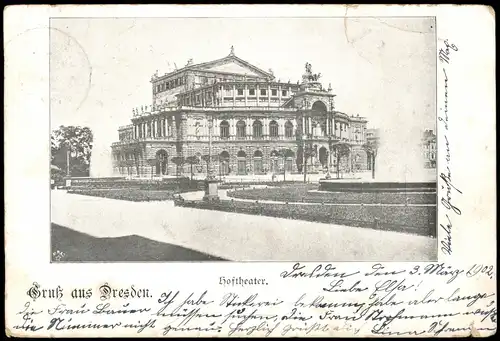 Ansichtskarte Altstadt-Dresden Semperoper 1902  gel. Ankunftsstempel Dresden