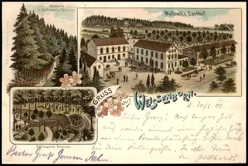 Litho AK Weißenborn-Zwickau Bellmann's Brunnen Wallrath's Gasthof 1901