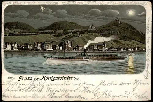 Ansichtskarte Königswinter Mondschein, Litho AK Rheindampfer 1906