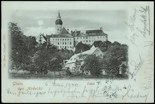 Ansichtskarte Andechs Kloster - Mondscheinlitho 1900