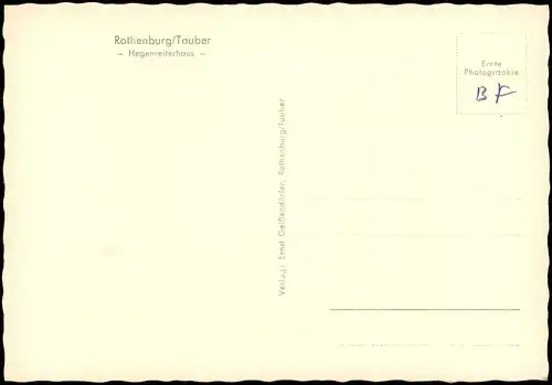 Ansichtskarte Rothenburg ob der Tauber Hegenreiterhaus 1950