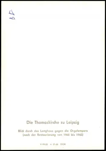 Leipzig Thomaskirche Blick durch das Langhaus gegen die Orgelempore 1968