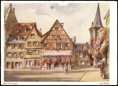 Ansichtskarte Bad Kissingen Marktplatz - Künstlerkarte Prof. Schaeflein 1950