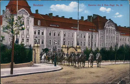 Ansichtskarte Bautzen Budyšin Kaserne des 3. Hus.-Regt. No. 20 1918