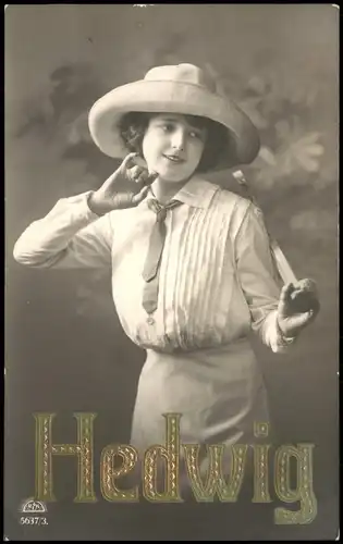 Frühe Fotokunst mit Frauen-Motiv Frau "HEDWIG" Gold gut gekleidet 1910