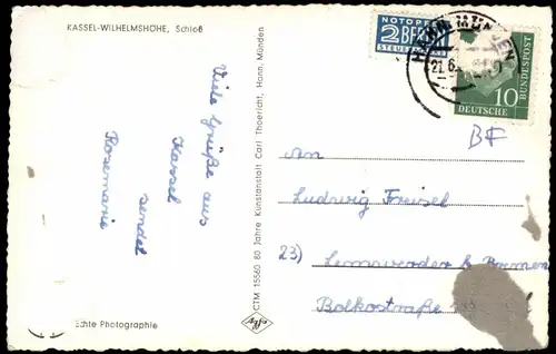 Bad Wilhelmshöhe-Kassel Cassel Schloss Wilhelmshöhe (Castle Postcard) 1960