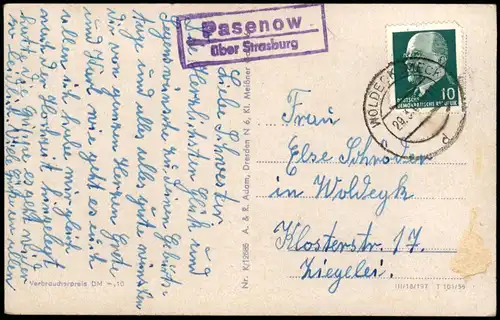 Königstein (Sächsische Schweiz n 1960 Landpoststempel "Pasenow über Strasburg"