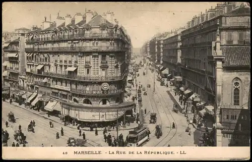 CPA Marseille LA RUE DE LA RÉPUBLIQUE, Geschäftsstrasse 1911