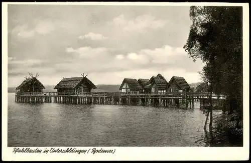Ansichtskarte Unteruhldingen-Uhldingen-Mühlhofen Plahlbauten Bodensee 1950