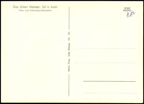 Ansichtskarte Ulm a. d. Donau Chor und Sakramentshäuschen im Münster 1960