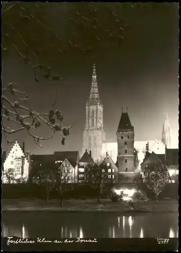 Ulm a. d. Donau Ulmer Münster Festliche Abendbeleuchtung (Popp-Karte) 1960
