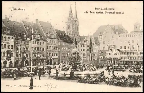 Ansichtskarte Nürnberg Marktplatz, Markttreiben - Geschäfte 1916