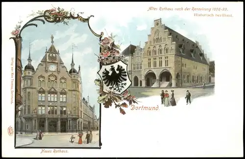 Ansichtskarte Litho AK Dortmund Neues und Altes Rathaus 1900
