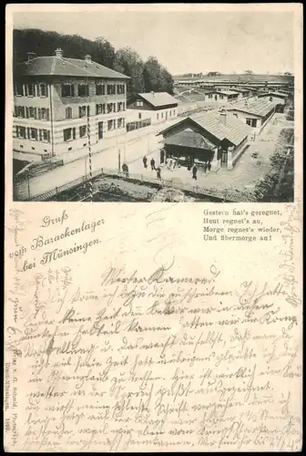 Ansichtskarte Münsingen (Württemberg) Barackenlager 1899  gel. Feldpost-Stempel