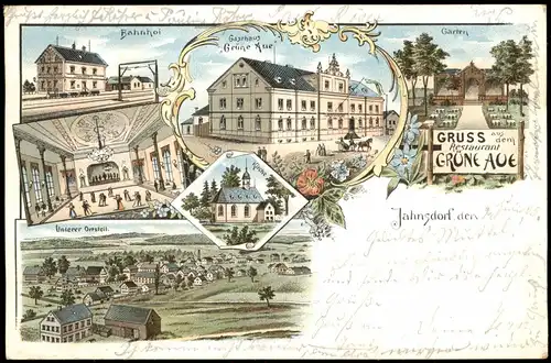 Litho AK Jahnsdorf Erzgebirge Bahnhof,1905   gel. Bahnpost Chemnitz Stollberg