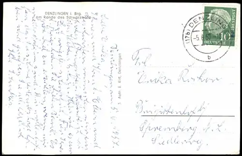 Ansichtskarte Denzlingen Panorama Ansicht 1957   gelaufen mit Stempel DENZLINGEN