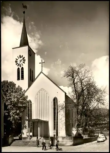 Ansichtskarte Überlingen Evang. Kirche Strassen Ansicht 1960