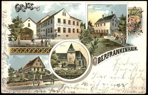 Ansichtskarte Frankenhain-Frohburg Schule, Gasthaus, Pfarre 1901
