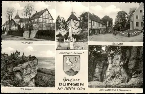 Ansichtskarte Duingen Stadtteilansichten ua. Pfarrhaus, Rathaus, Klippen 1957   mit rundem Landpoststempel DUINGEN über ALFELD LEINE