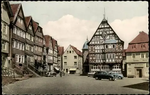 Ansichtskarte Kirchhain Marktplatz, Autos ua. VW Käfer u. Mercedes 1960