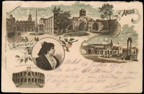 Arles Mehrbild-AK Place de la Republique, Theatre Romain uvm. 1901