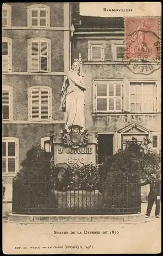 CPA Rambervillers STATUE DE LA DÉFENSE DE 1870, Denkmal 1904