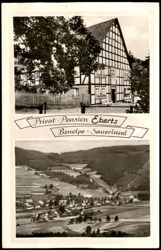 Benolpe (Sauerland) Mehrbild-AK mit Pension Eberts und Panorama-Ansicht 1968