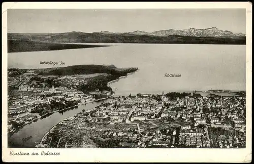 Ansichtskarte Konstanz Luftbild See und Stadtbereich v. Flugzeug aus 1955