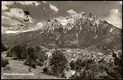 Ansichtskarte Mittenwald Panorama-Ansicht mit Kranzberg-Skilift 1959