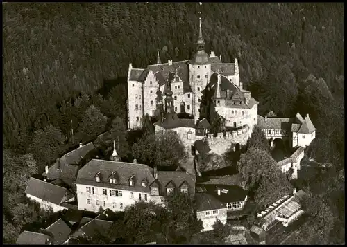 Lauenstein-Ludwigsstadt Burg vom Flugzeug aus, Luftaufnahme 1960