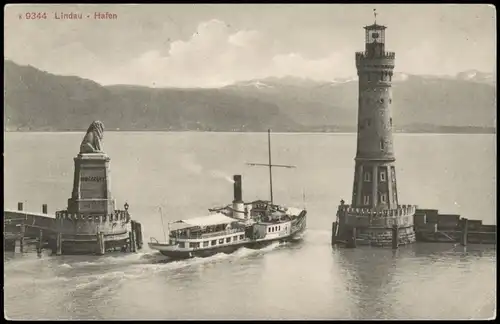 Ansichtskarte Lindau (Bodensee) Hafen, Dampfer 1920