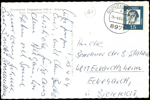 Gunzesried-Blaichach Totale  Säge-Gebiet Allgäuer Berge 1964 Stempel GUNZESRIED