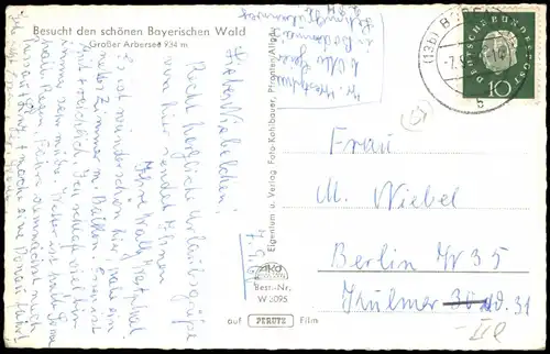 Ansichtskarte Bayerisch Eisenstein Arbersee im Bayerischen Wald 1960
