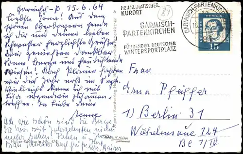 Ansichtskarte Garmisch-Partenkirchen Frühlingstrasse gegen Zugspitze 1964