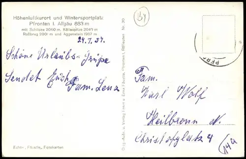 Pfronten (Allgäu) Pfronten i. bayer. Allgäu u. Tiroler Berge 1960