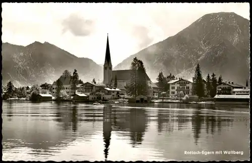 Ansichtskarte Rottach-Egern Ortspartie, See und Blick zum Wallberg 1967