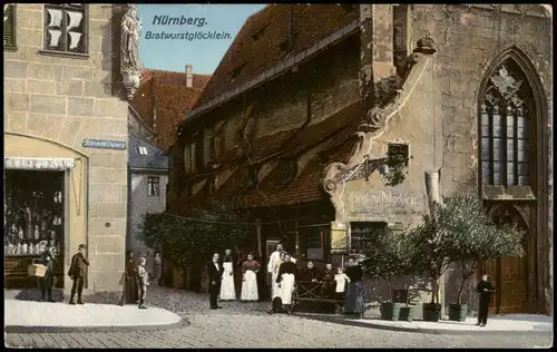 Ansichtskarte Nürnberg Partie a.d. Gaststätte Bratwurstglöcklein 1917