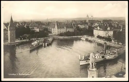 Lindau (Bodensee) Hafen u. Bodensee Schiffe aus der Vogelschau 1926