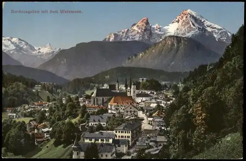 Ansichtskarte Berchtesgaden Ortspanorama mit Blick zum Watzmann 1916