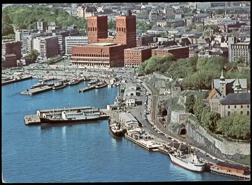Oslo Kristiania Hafen Blick vom Rathaus, Radhuset og Havnen 1960