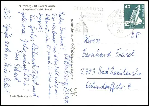 Ansichtskarte Nürnberg Lorenzkirche Hauptportal Main Portal 1977