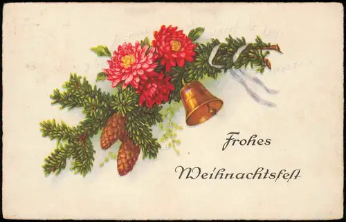 Weihnachten - Christmas Künstlerkarte Tannenzweig Glocke 1931  Stempel Hamburg