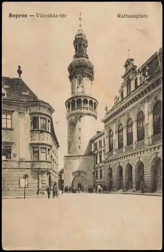 Postcard Ödenburg Sopron Rathausplatz 1916