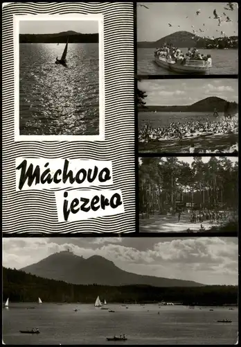 Postcard Hirschberg am See Doksy Mehrbild: See, Schiffe, Zeltplatz 1964