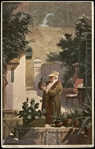 Ansichtskarte  Mann mit Kaktuspfeiffe - Carl Spitzweg 1917