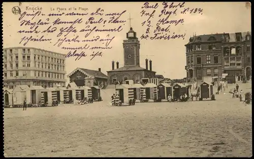 Knokke-Heist Le Phare et la Plage 1915   1. Weltkrieg  dt. Feldpost gelaufen