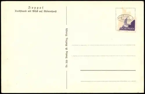 Postcard Zoppot Sopot Nordstrand mit Blick auf Adlershorst 1940